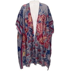 Woven Wild Heart Kimono Top Womens One Size Floral Artsy Boho Hippie Topper